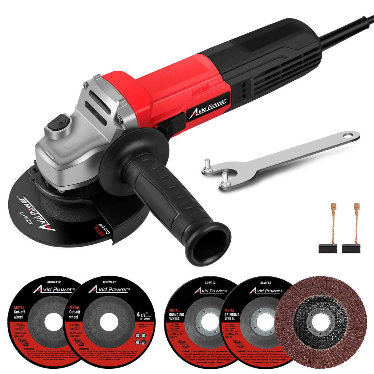 AVID POWER Angle Grinder, 7.5-Amp 4-1/2 inch Electric Grinder Power Tools with Grinding and Cutting Wheels, Flap Disc and Auxiliary Handle for Cutting, Grinding, Polishing and Rust Removal - Red AVID POWER