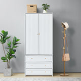 LEVNARY Wardrobe Armoire Closet, 2-Door Wardrobe Cabinet with 3-Drawer and Hanging Rod, Modern Bedroom Armoire Clothing Organizer Freestanding Closet (White) LEVNARY