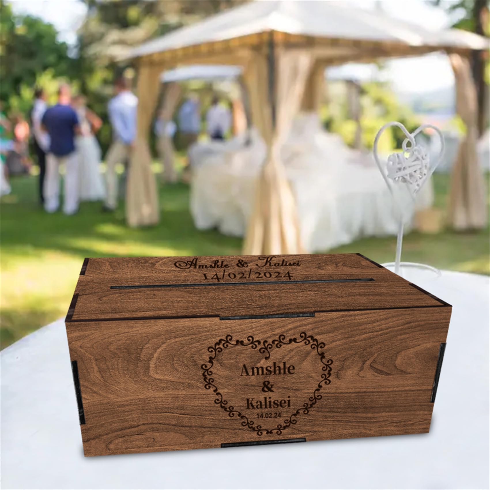 Personalized Wooden Card Box for Wedding Reception Decor Custom Wooden Wedding Card Box Holder with Slot Wedding Money Box Holder with Name and Date - WoodArtSupply