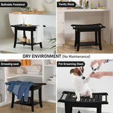 Bamboo Shower Stool Bench Waterproof with Storage Shelf for Shaving Legs or Spa Bath Seat in Bathroom & Inside Shower for Adults Seniors Elderly (24 x 13.4 x 18.5 inches+Black) Zhuoyue