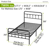 Kujielan Metal Bed Frame - Structurally Stable Heavy Duty Steel Slat Supported Twin Bed Frames,No Box Spring Needed for Easy Removal and Transport. Kujielan