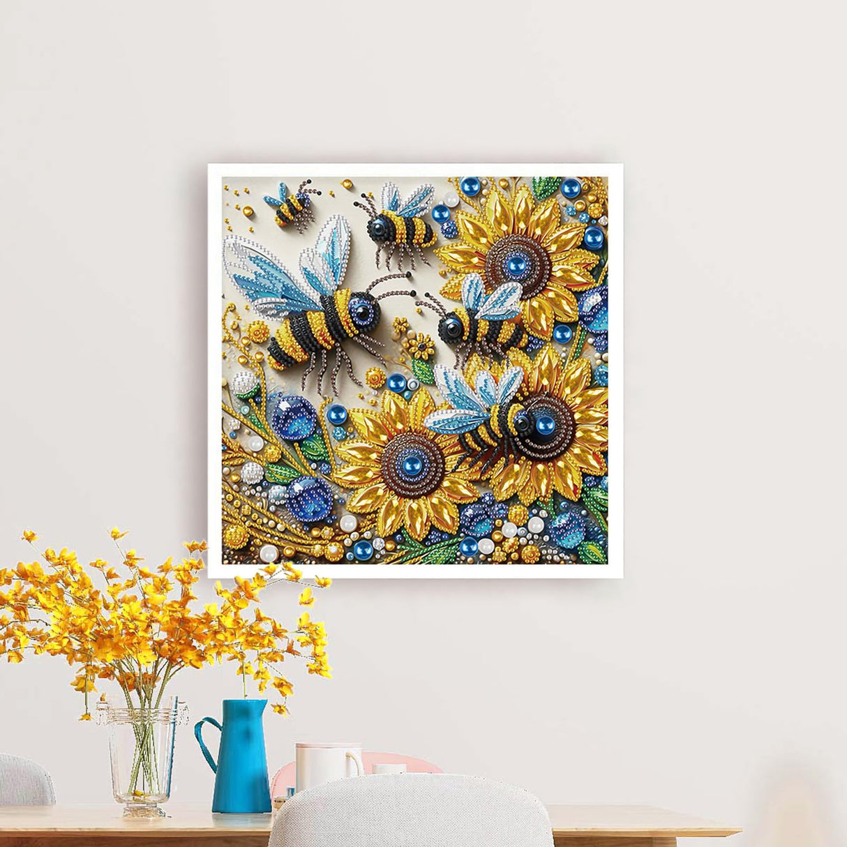 Sanjee 5D Special Shape Diamond Art Kits for Beginners, Bees and Sunflower Diamond Painting Kits for Adults, Crystal Rhinestones Diamond Painting for Home Wall Decoration Gift, 12×12inch Sanjee
