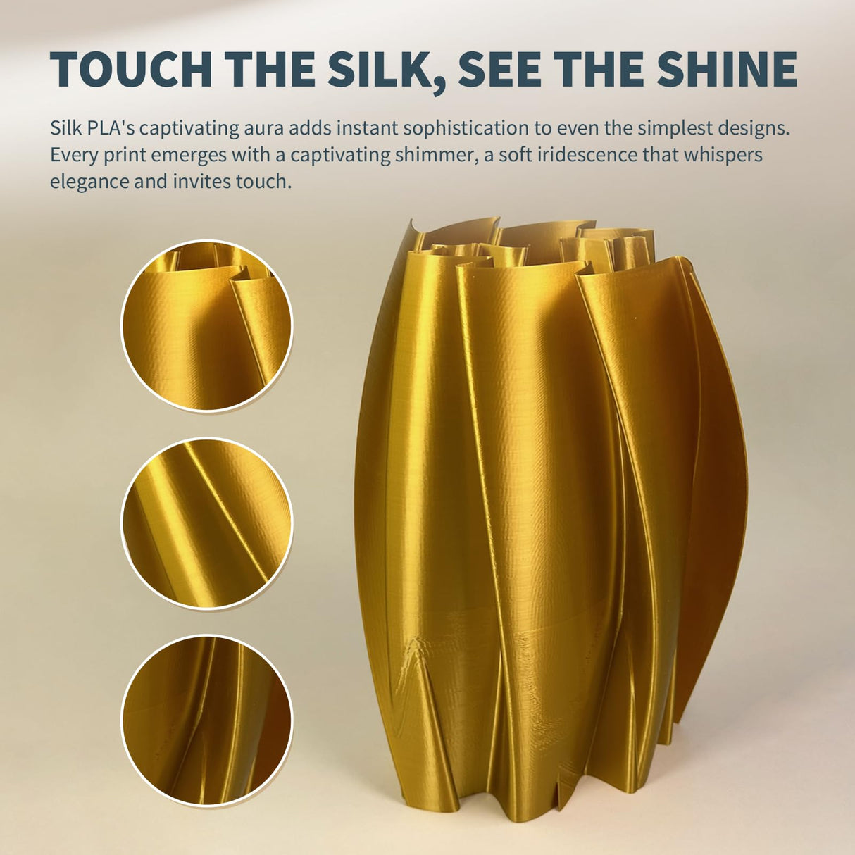 OVERTURE Silk Filament PLA 1.75mm Clog-Free Shiny 3D Printer Filament, 1kg Spool (2.2lbs), Dimensional Accuracy +/- 0.02 mm, Fit Most FDM Printer(Silk Gold) OVERTURE