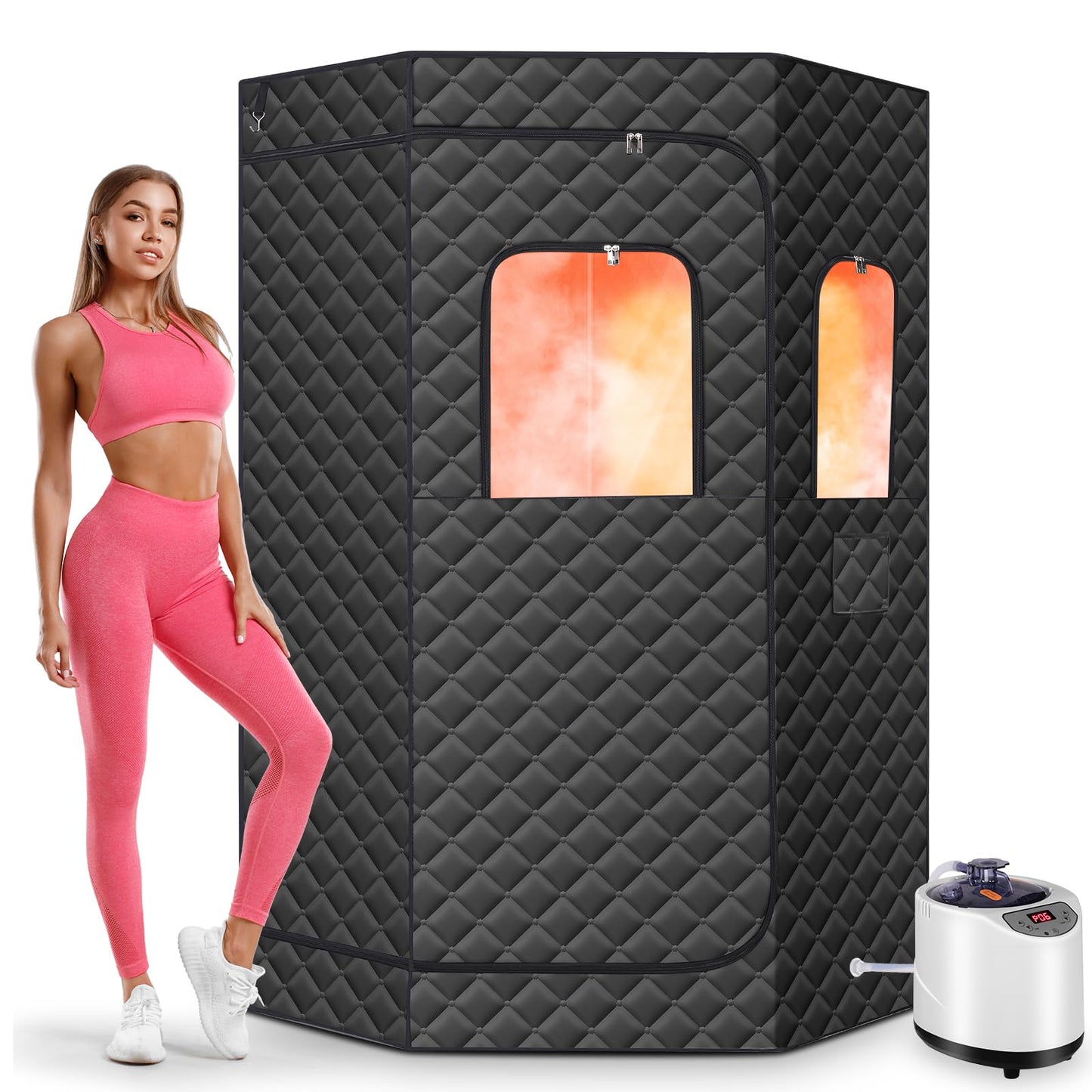 Upgraded Portable Steam Sauna for Home, Personal Sauna Box for Home, Home Sauna Tent with 1200W 3L Steam Generator, 99 Minute Timer, Folding Chair, Remote Control Included(Black)