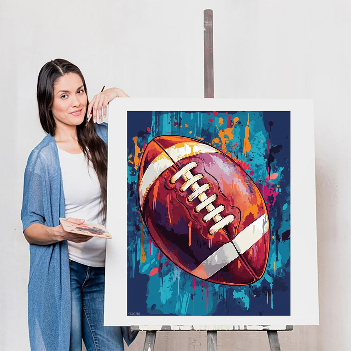 XTXGERL American Football Paint by Number, Ball Sport Paint by Numbers Kit for Adults, Graffiti DIY Oil Painting Poster for Sports Lovers, Canvas Print Home Room Wall Art (16x20inch, No Frame) XTXGERL