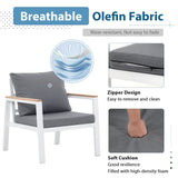 JOIVI Aluminum Patio Furniture Set 5 Pieces Outdoor Conversation Set with Teak Coffee Table & Cushion, Outdoor Patio Furniture Sectional Patio Sofa Outside Furniture for Deck, Backyard, White JOIVI