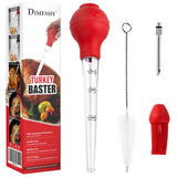 DIMESHY Turkey Baster Food Grade for Cooking & Basting, Detachable Round Bulb, Baster Cooking Good for Meat Poultry Beef Chicken, with Cleaning brush, inject needle, Basting brush(red) DIMESHY