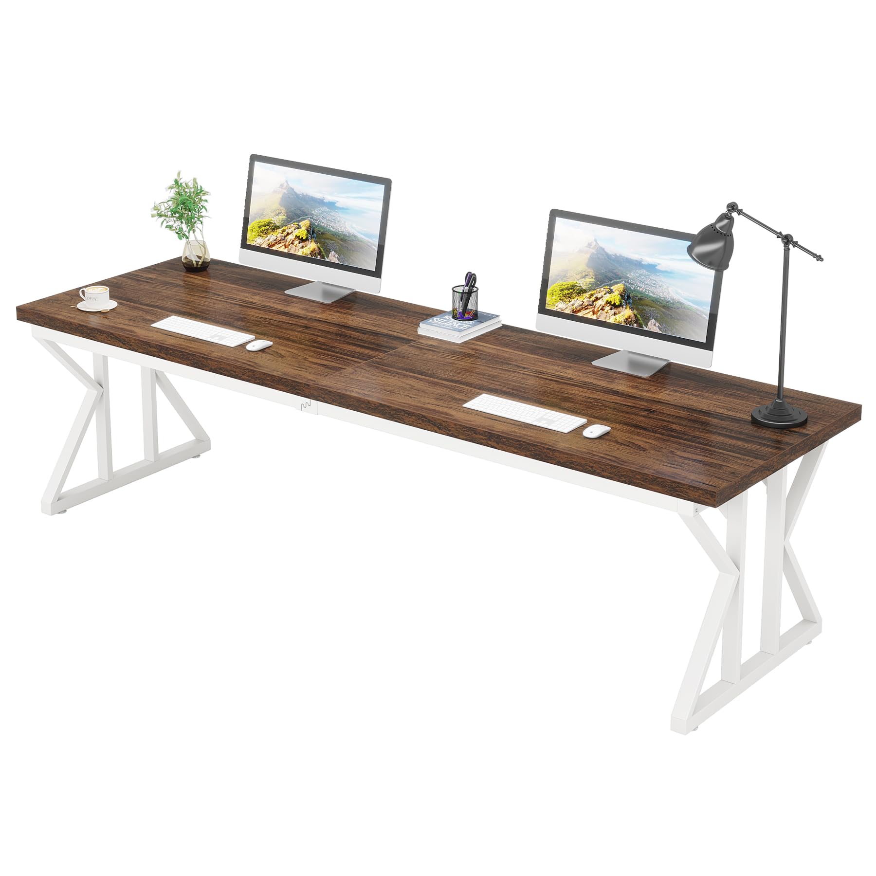 Tribesigns 78.7 Inches Long Computer Desk, Two Person Desk Large Executive Office Desk, Double Desk Study Writing Table for Home Office (Brown/White) - WoodArtSupply