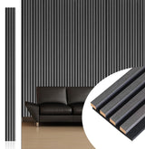 NeatiEase Wood Wall Panels, 9 Feet Acoustic Slat Wall Panels for Interior Wall Decor and Noise Reduction, Decorative Slat Wall Paneling, Dark Gray Oak, 4-Piece NeatiEase