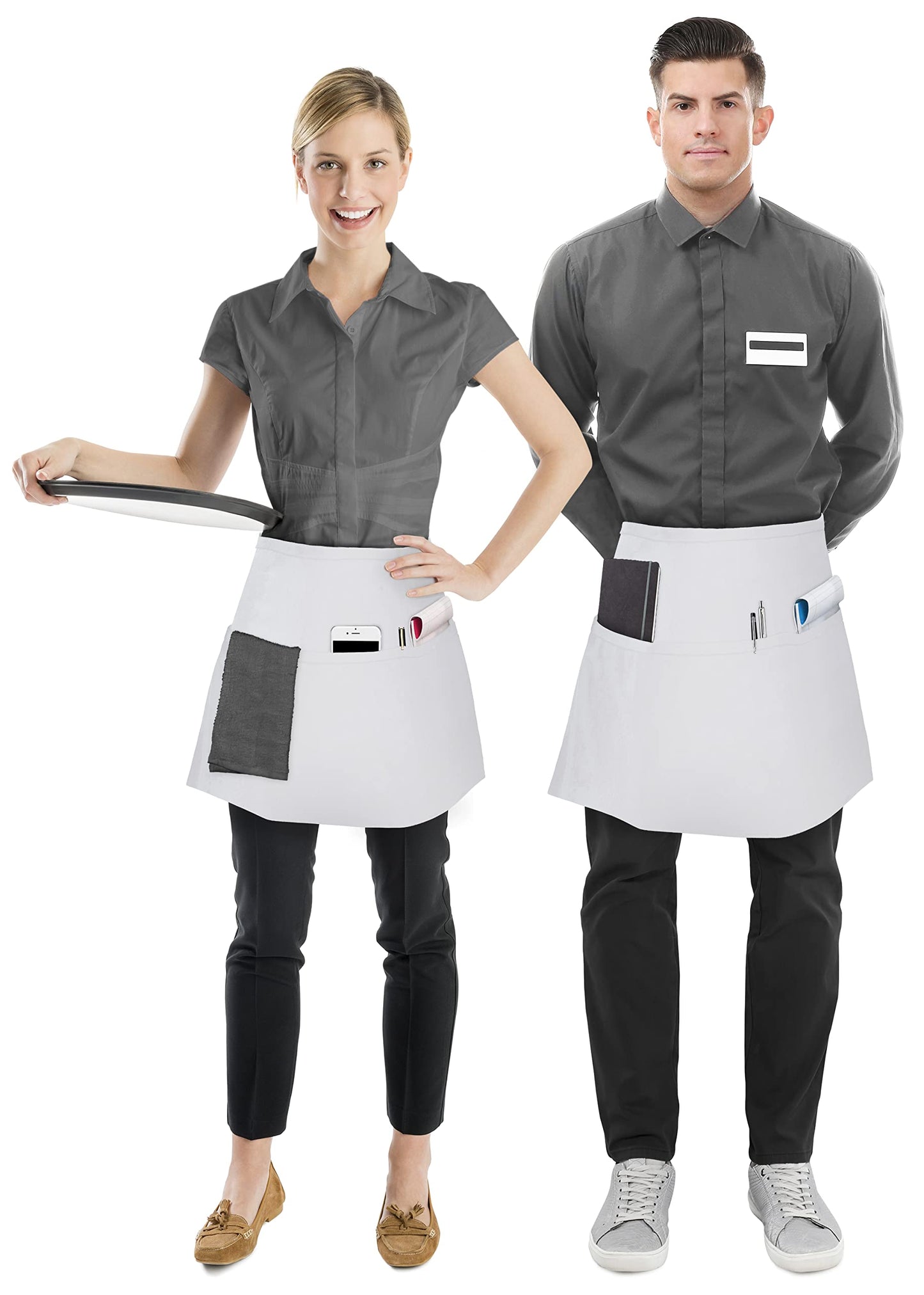 Utopia Wear 12 Pack Server Apron with 3 Pockets, Waist Apron for Waiter Waitress, 12 Inches, White