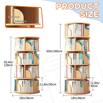 360° Rotating Bookshelf Tower for Kids & Adults - 5-Tier Wood Book Storage Rack in Green - WoodArtSupply