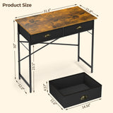DAOUTIME Small Writing Desk for Kids Bedroom, 31.5 Inch Computer Desk for Small Spaces, Simple Desk with 2 Fabric Drawers for Home Office, Dorm, Living Room, Home Study Table, Rustic Brown DAOUTIME