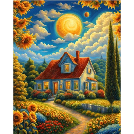 Landscape Paint by Numbers Kit for Adults, Spring Scenery Paint by Number on Canvas Without Frame, DIY Sunflower Oil Painting for Home Wall Decor(16x20inch) Clendo