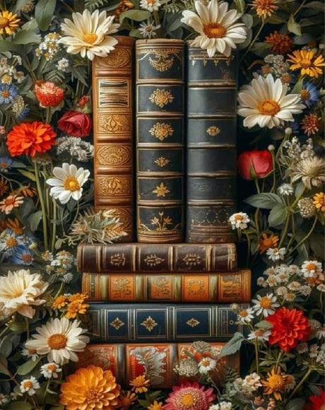 Book Stamped Cross Stitch Kits - Flower Counted Cross Stitch Kits for Beginners Adults Magical Book Needlepoint Cross-Stitch Patterns Dimensions Needlecrafts Embroidery Kits Arts and Crafts WUSARPLY