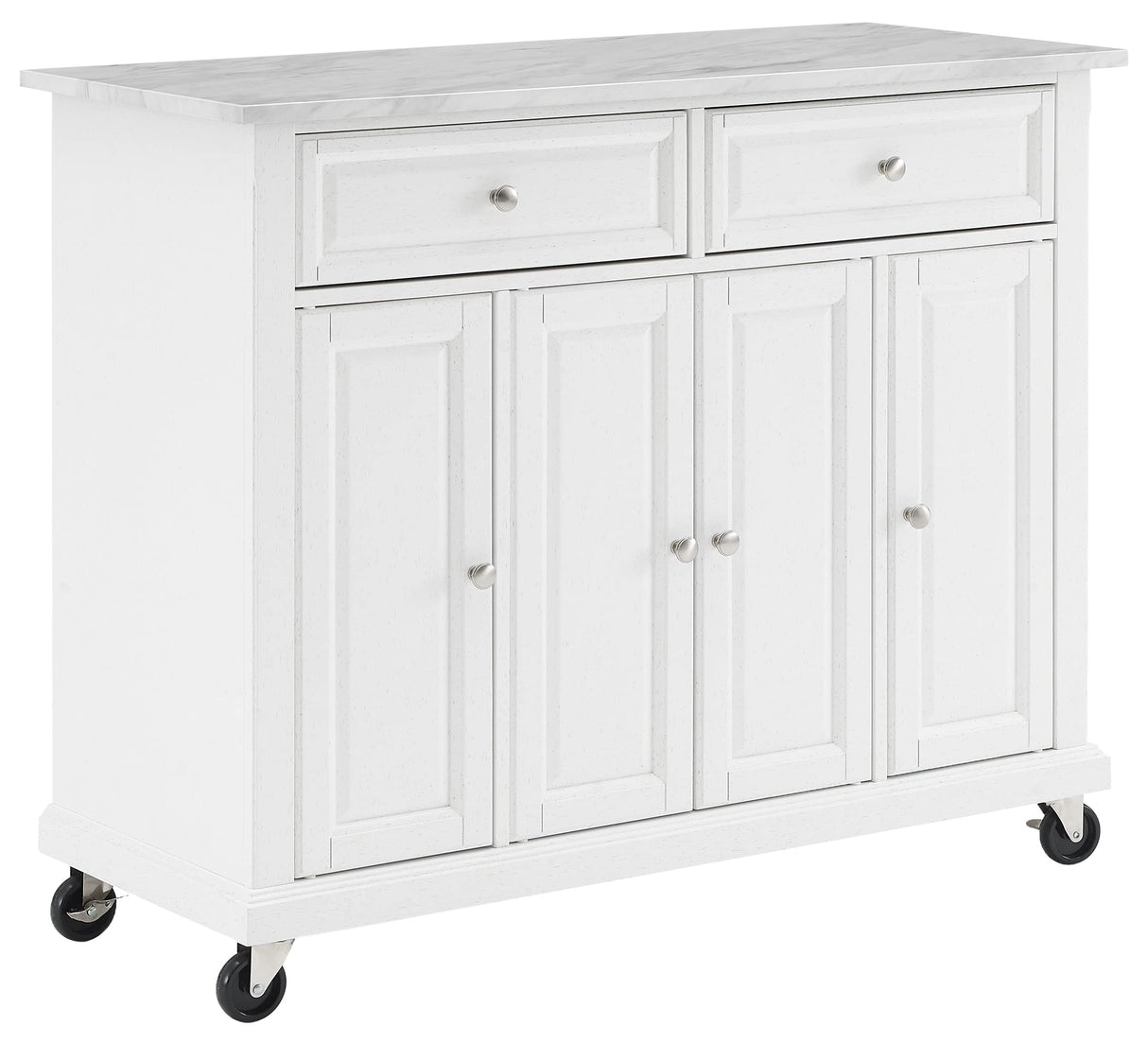 Crosley Furniture Avery Rolling Kitchen Island Storage Cart with Shelves, Microwave Stand, Coffee Bar, Distressed White Crosley Furniture