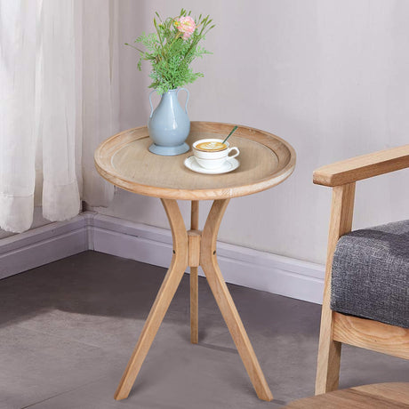 COVLON Farmhouse Side Table, Natural Wood Tray Top Sofa End Table, Soild Wood Rustic Accent Table, Nightstand for Family, Living Room or Dinning COVLON