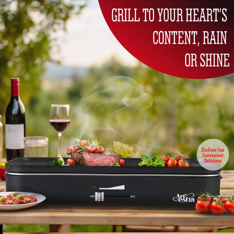 Upgrade Version - Artestia 1800W Electric Outdoor Grill with Lid Indoor Smokeless BBQ Grills with Temperature Control Portable Removable Stand Grill for Cooking, BBQ Party, Family Artestia