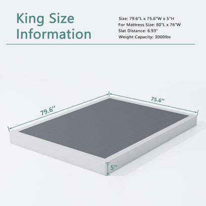 XINXINYAN King Size Box Spring 5 Inch High, Heavy Duty Mattress Foundation,Sturdy Box Springs Only with Fabric Cover Set, Easy Assembly, Noise Free