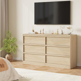 GarveeHome 6 Drawer Dresser for Bedroom, 47in Wide Natural Oak 6 Chest of Drawers with Large Storage, Wooden Dresser Organizer for Living Room, Entryway, Nursery GarveeHome