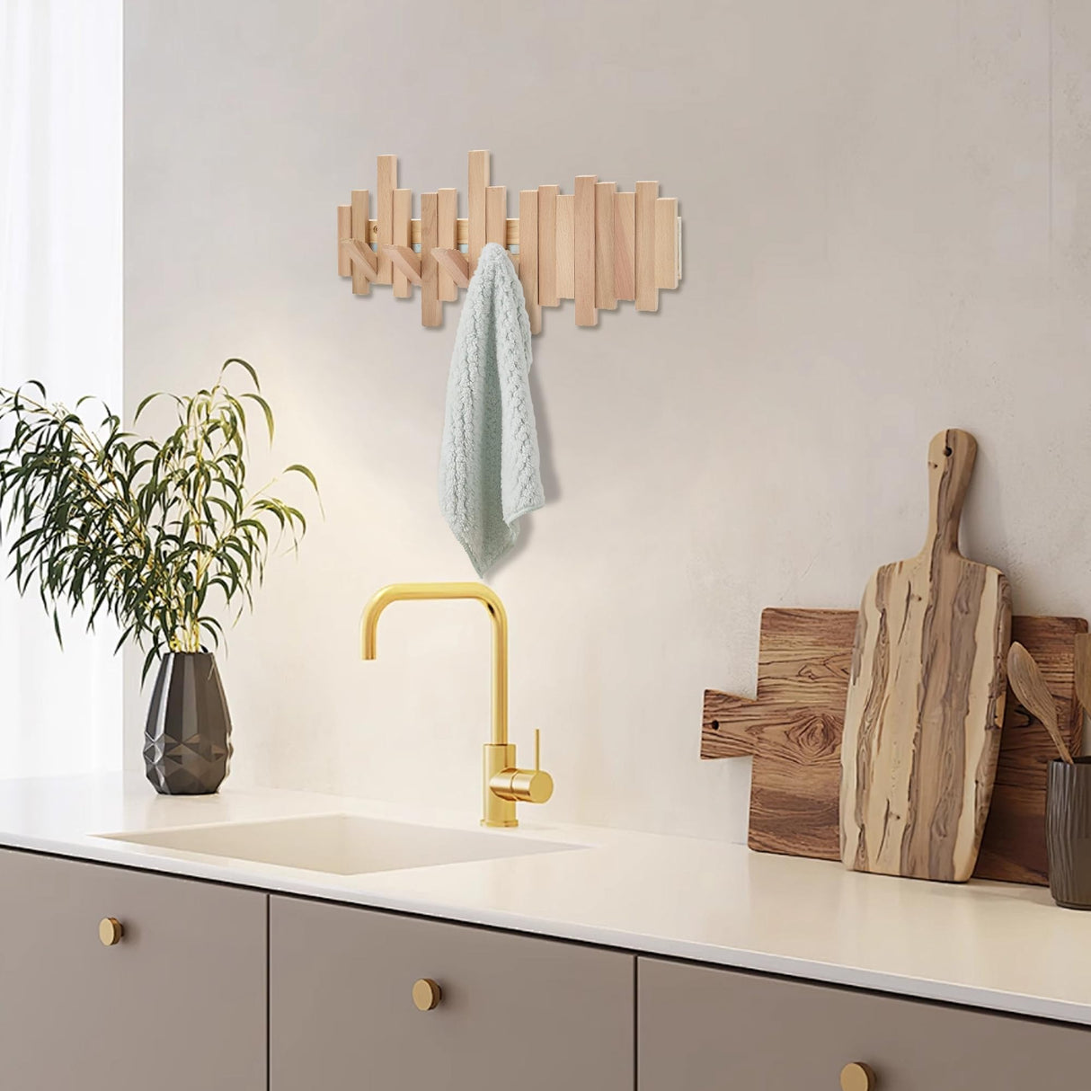 Natural Wood Wall Mounted Piano Coat Rack| Coat Rack Wall Mount| Flip Down Wall Hook Rack 6 Hooks| Entryway Wall Art Hook,Made of Acacia Wood Wall Art HLYYCC