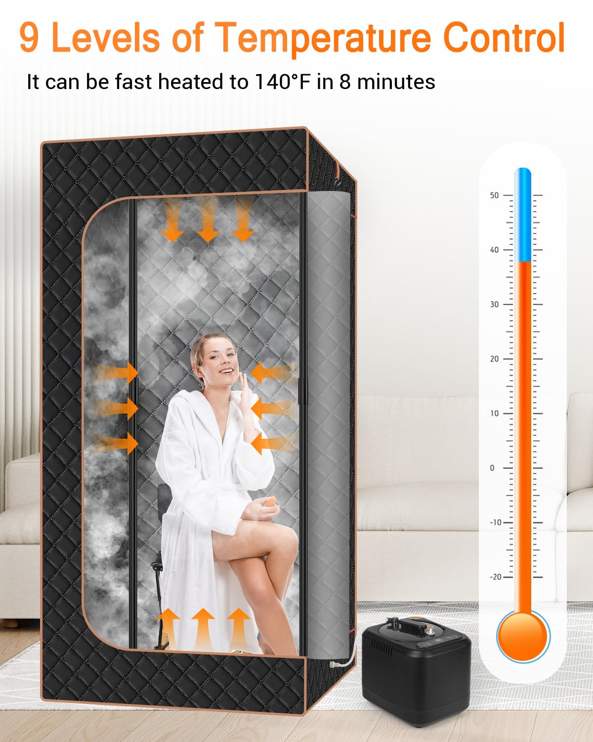 Portable Steam Sauna for Home: Full Body Sauna Box with 3L Steamer, Folding Chair, Home Sauna Tent Even Heating Spa for Women and Men Black & Brown, 35.4" x 35.4" x 70.86"