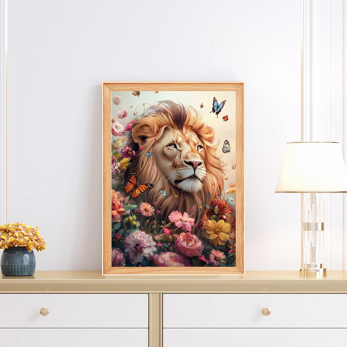 RICUVED Diamond Art Painting Kits for Adults, Lion Diamond Painting Kits 5D Animal Diamond Art Kit for Beginner, Flowers Diamond Painting Full Round Drill Art and Crafts for Gift Decor 30x40cm RICUVED
