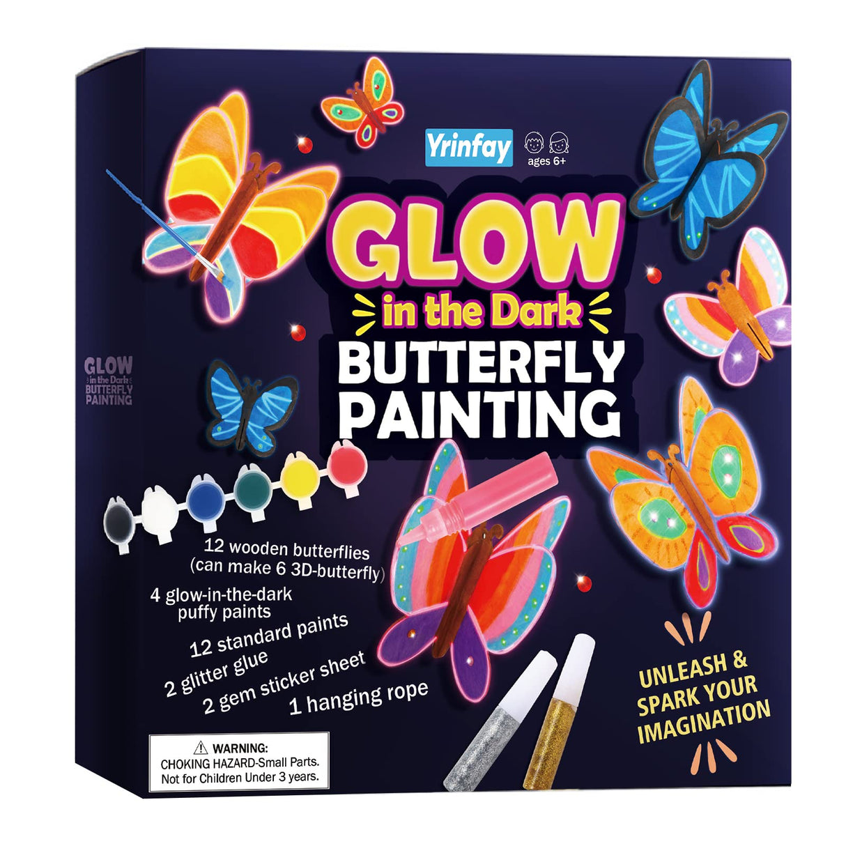 Yrinfay Glow in The Dark Butterfly Painting Kit, Teen Girl Gifts for 6-8 8-10 Year Old, Arts and Craft Kit for Kids Age 7 8-12, Toys for Boy & Girls 5-7 8 9 10 11 12 Yrinfay