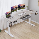 bilbil 63x30 Inches Dual Motor Electric Standing Desk with Drawer, Height Adjustable Sit Stand Up Desk with 4 Splice Boards, Home Office Desk Computer Workstation with Pale Pearwood Top/White Frame bilbil