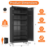 Aobabo 71" H×32" W×16" D Metal Storage Cabinet with Wheels, Garage Steel Storage Cabinet with 5 Adjustable Shelves and 4 Hooks for Home Office, Kitchen, Assembly Required, Black Aobabo