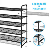 Simple Trending 5-Tier Stackable Shoe Rack, Expandable & Adjustable Shoe Organizer Storage Shelf, Wire Grid, Black Simple Trending