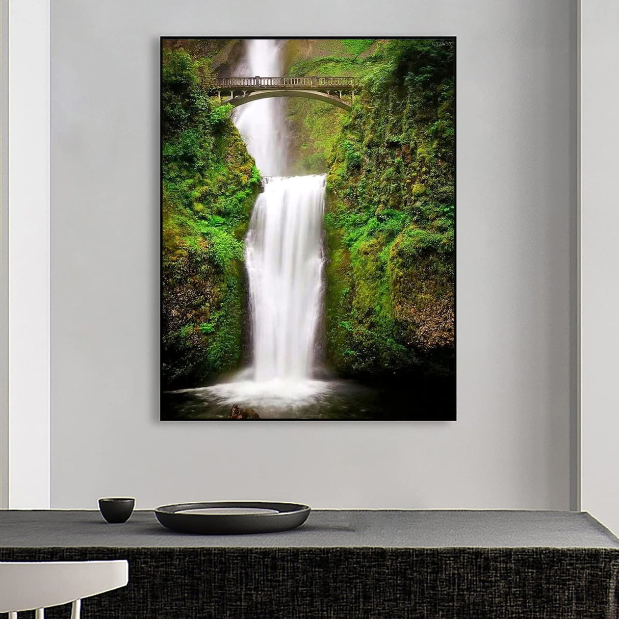 QAZWSX 5D Diamond Painting Kits, Falls of Waterfall Oregon with Bridge Scene Painting Arts Craft Canvas Full Drill Cross Stitch for Home Wall Decor, 12x16 Inch QAZWSX