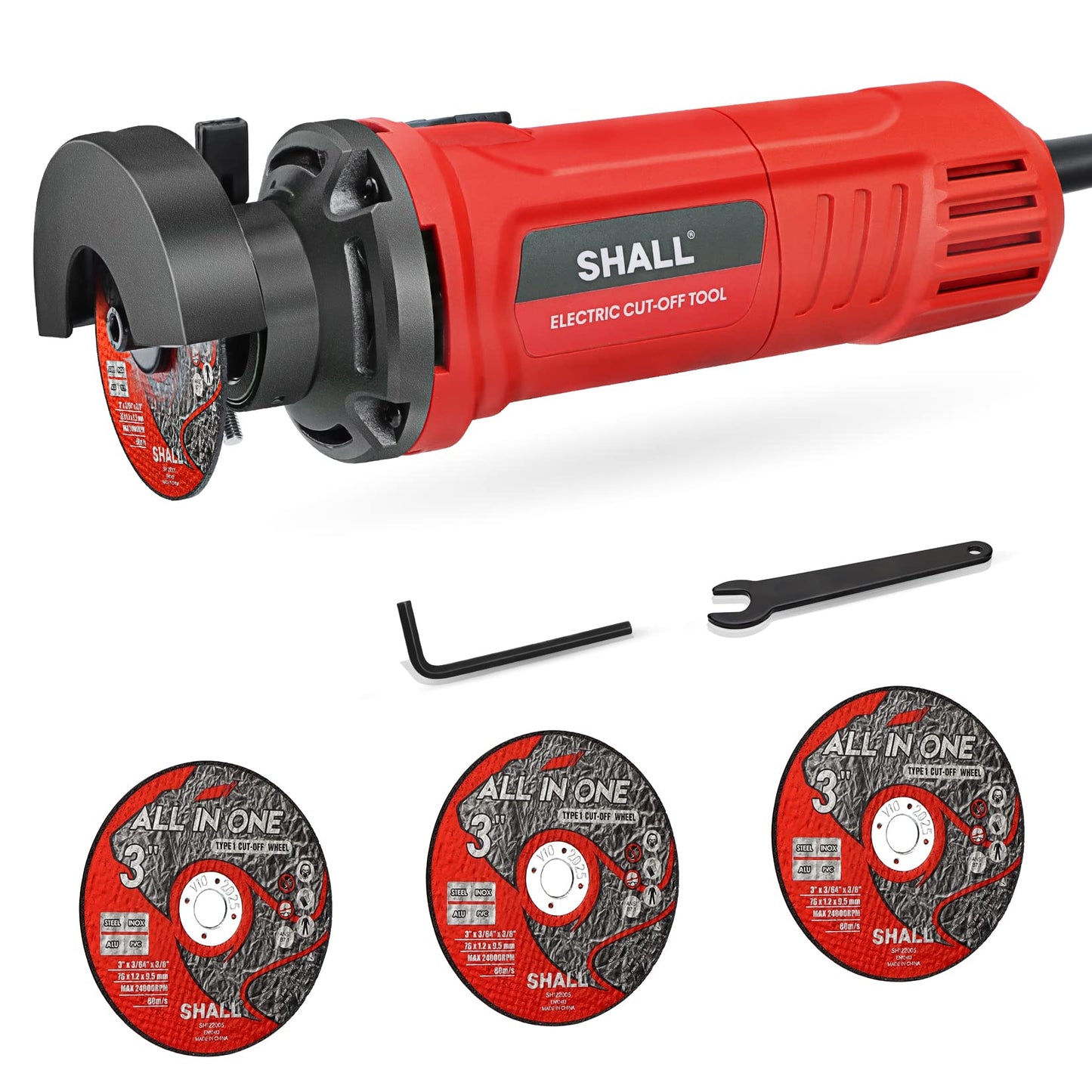 SHALL 3 Inch High-Speed Cut Off Tool, 3.5 Amp Metal Cutter Tool with 3Pcs Multifunctional Cutoff Wheels, 24000RPM Electricl Metal Cutting Tools for Steel, Inox, PVC, Aluminum - WoodArtSupply