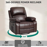 YITAHOME Rocker Recliner Chair with Heat & Massage, Faux Leather Recliner with Overstuffed Armrest, 360° Swivel, Manual Reclining, Rocking Function & Side Pocket for Living Room,Brown1 YITAHOME