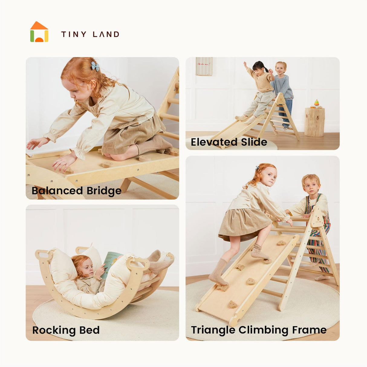 Tiny Land 7 in 1 Pikler Triangle Set, Foldable Toddler Climbing Toys, Montessori Climbing Set for 2+, Jungle Gym for Kids, Indoor Playground for Kids, Baby Climbing Gym Tiny Land