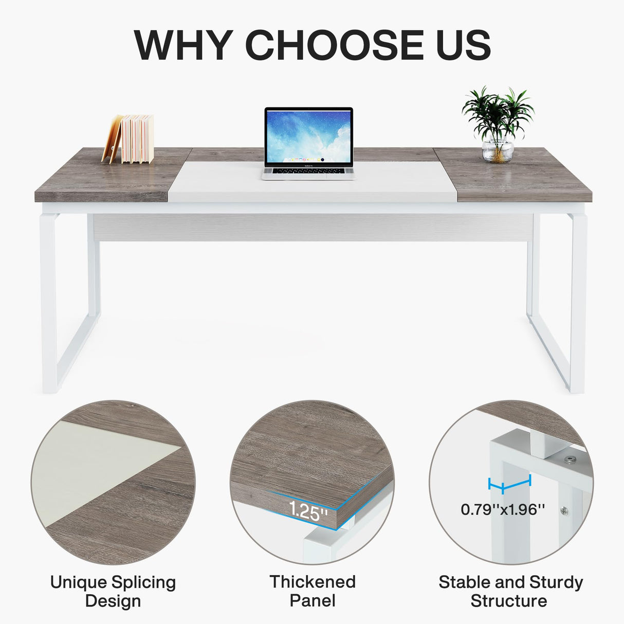 Tribesigns 63" Modern Conference Table with Splicing Board, 5FT Meeting Tables for Home Office, Business Training Seminar Table with Stylish Metal Legs (Only Table) (Grey & White) Tribesigns