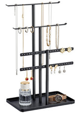 pickpiff Jewelry Stand Organizer, 14.5" Tall Sturdy Metal, 3-Tier Jewelry Holder for Necklace, Earring, Bracelet, Ring, Hanger for Display and Storage, Aesthetic Room Decor, Black pickpiff