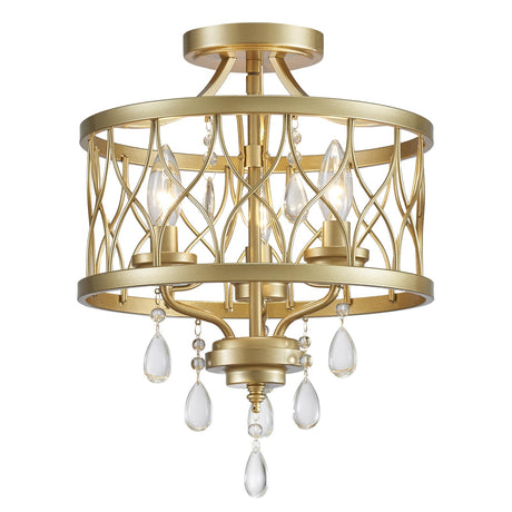 Farmhouse Crystal Ceiling Light Fixture, 3-Light Semi Flush Mount Crystal Chandelier Light Fixture Rustic Vintage Gold Pendant Ceiling Lamp for Hallway Corridor Kitchen Entryway Bedroom Living Room Uiimeces