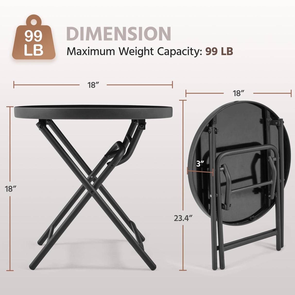 Yaheetech Outdoor Folding Side Table, Round Patio Folding End Table with Silk Tempered Glass Tabletop, Portable Small Garden Bistro Table for Garden Balcony Porch Deck, Black Yaheetech