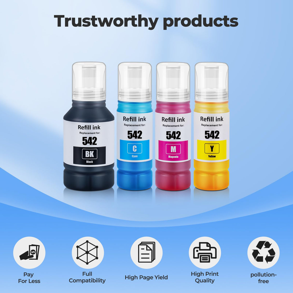 542 Ink Refill Bottles ET-5150 ET-5170 ET-5850 ET-5800 ET-16650 Replacement for Epson 542 Ink Refill Bottles Work for EcoTank Pro ET-5150 ET-5170 ET-5180 ET-5800 ET-5850 ET-5880 ET-16600 ET-16650 Topcolor