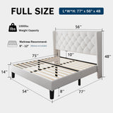 GalnFu Full Size Bed Frame with Button Tufted Headboard, Upholstered Platform Bed Frame with UnderBed Storage, Wooden Slats Supports, Noise Free, No Box Spring Needed, Easy Assembly, White GalnFu