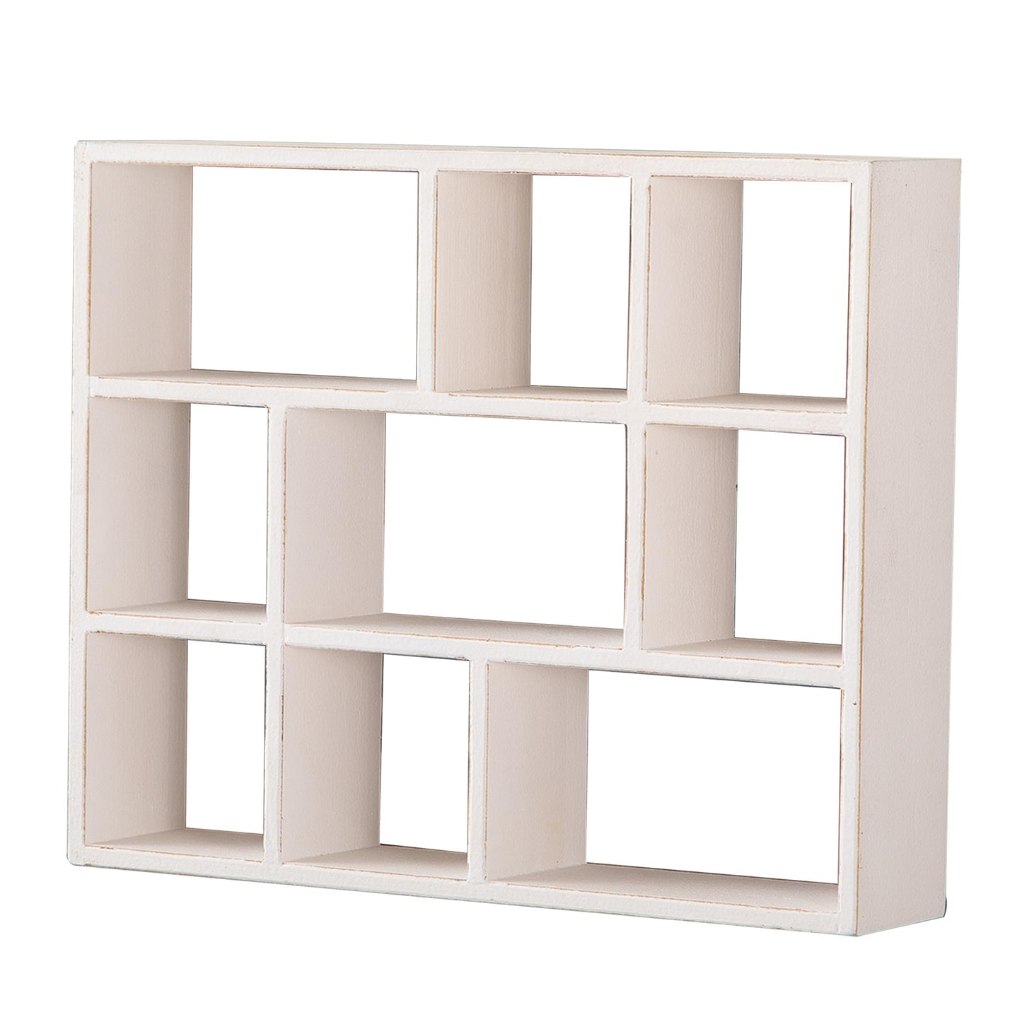 SOFE Small White Shadow Box with Shelves, Wall Shelving Unit 9-Compartments, Freestanding or Wall Mounted Curio Cabinet, Knick Knack Display Shelf, Wood Floating Cube Shelves for Wall, Collectibles