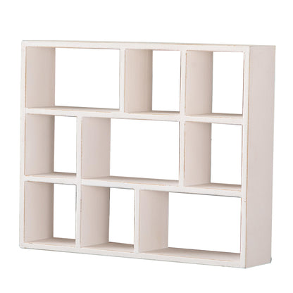 SOFE Small White Shadow Box with Shelves, Wall Shelving Unit 9-Compartments, Freestanding or Wall Mounted Curio Cabinet, Knick Knack Display Shelf, Wood Floating Cube Shelves for Wall, Collectibles