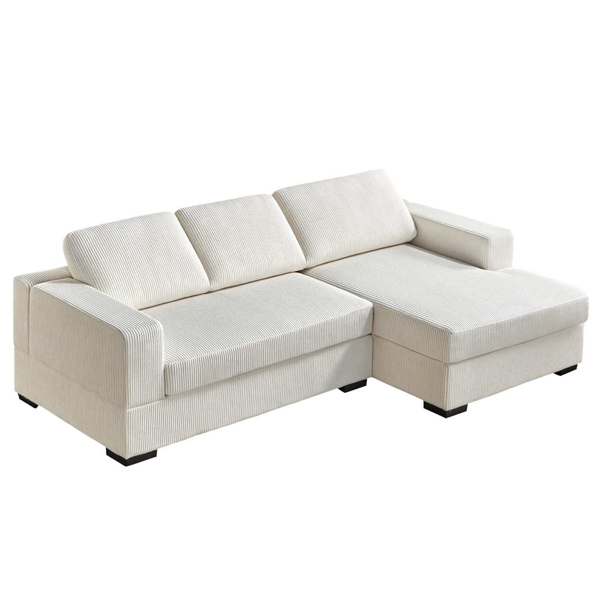 AMERLIFE 96 Inch Sofa, Comfy Couch- Oversized Sectional Sofa Couch with Chaise, Modern Sofa with Right Chaise, White Corduroy Sofa AMERLIFE