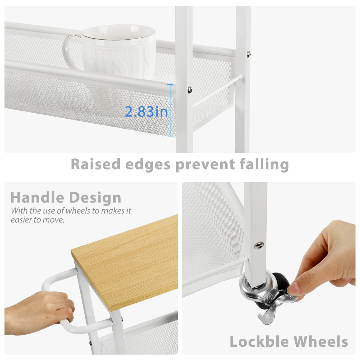 MOOACE Slim Storage Cart, 4 Tier Rolling Kitchen Shelving Unit on Wheels Mobile Narrow Cart with Wooden Tabletop for Bathroom, Laundry Narrow Places, 16.6''x 7.3''x 31.1''inch - White MOOACE