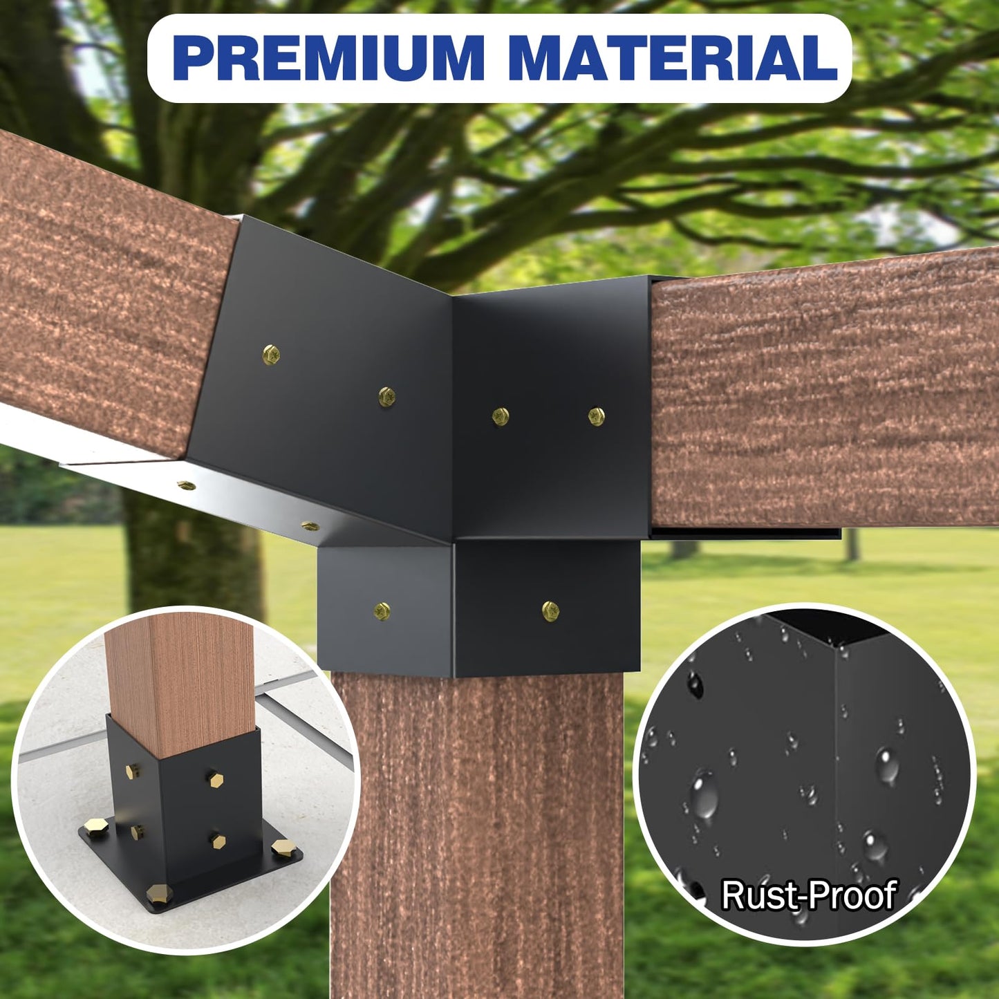 Pergola Kit, 15° 3-Way Slanted Roof Pergola Bracket Set, Powder-Coated Roof Wall Mount Pergola Brackets 4" x 4" (Actual: 3.5x3.5 Inch), Pergola Hardware for Porch Gazebo Backyard (6 pcs)