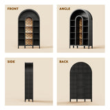 FIMELLO 70.4’’ Double-Arched Bookshelf Bookcase, Display Cabinet with Led Light, Bar Wine Cabinet with Shelves, Tall Food Pantry Furniture for Living Room, Kitchen, Dining Room, Black FIMELLO