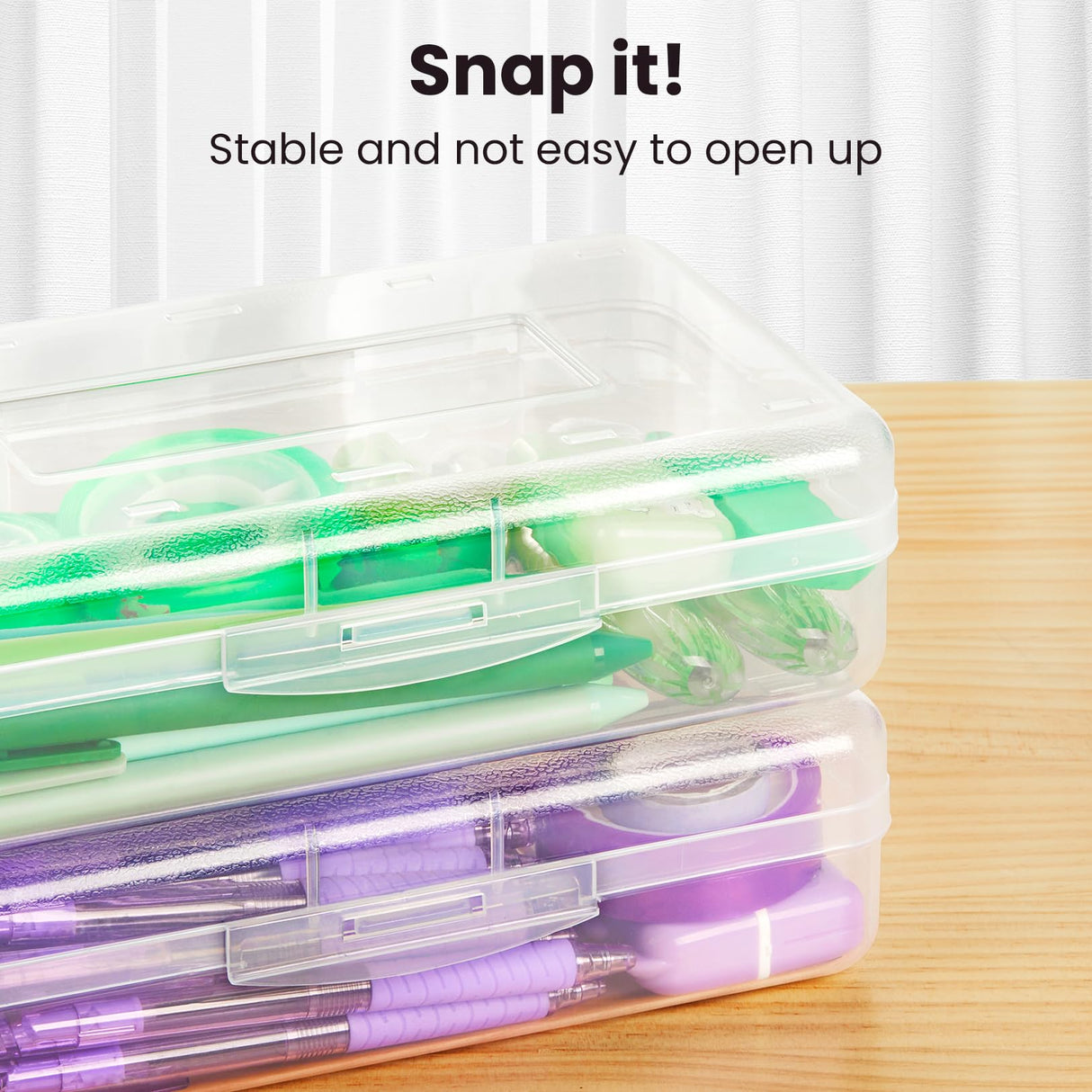Sooez Plastic Pencil Case Box 6 Pack, Large Crayon Maker Pen Organizer, Plastic Containers with Snap Lids, Stackable Craft Storage Boxes Bulk, School Supplies Art Box for Bead, Clear Sooez