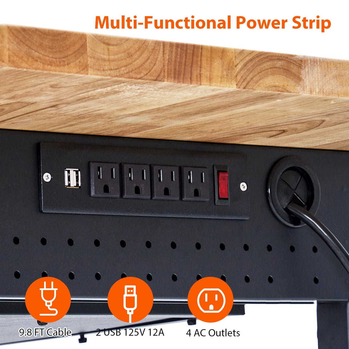 Garvee Adjustable Workbench for Garage, 60x22 inch Rubber Wood Top Workstation with Pegboard, Universal Wheels and Drawer, 2000 Lbs Load Capacity Shop Table with Power Outlets for Workshop Garvee