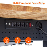 Garvee Adjustable Workbench for Garage, 60x22 inch Rubber Wood Top Workstation with Pegboard, Universal Wheels and Drawer, 2000 Lbs Load Capacity Shop Table with Power Outlets for Workshop Garvee