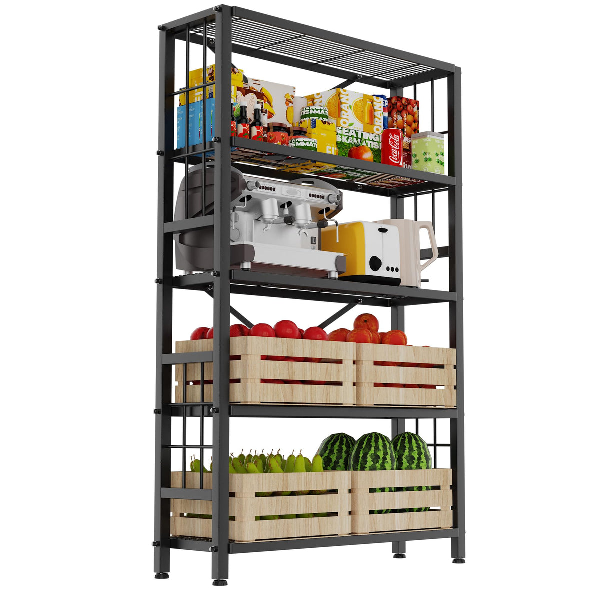 GIOTORENT 5-Wire Heavy-Duty Shelf, Standing Storage Shelves, Metal Shelving Unit Pantry Rack, 1500LB Load Capacity, for Garage Kitchen Organizer (Black) GIOTORENT